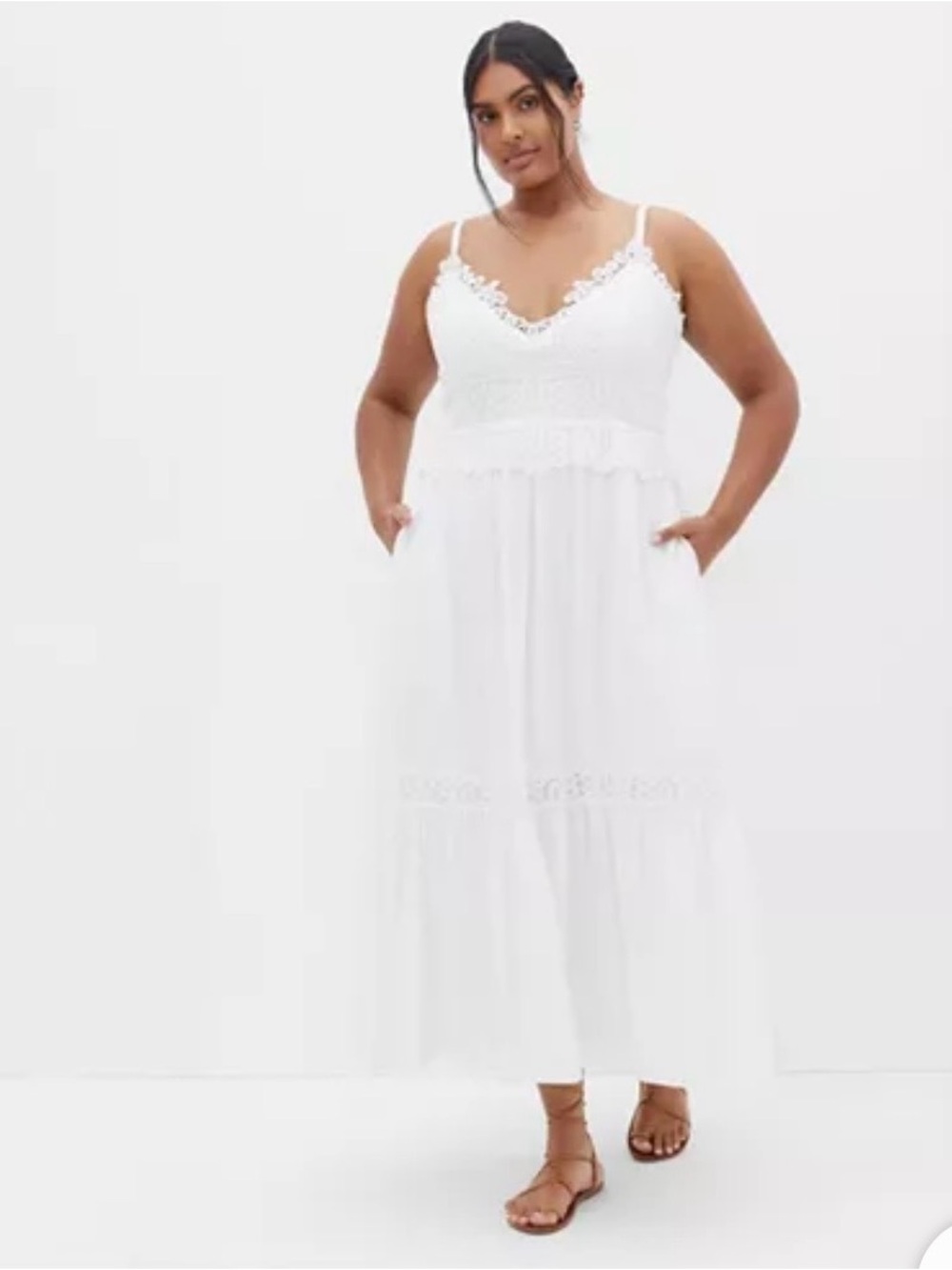 City Chic White Ivory Lace-Trim Brielle Maxi Dress size 12-NWT